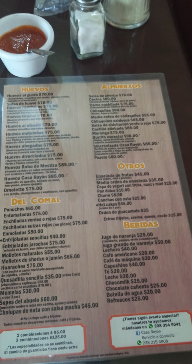 Casa Rayon Restaurante Menu - Image 1